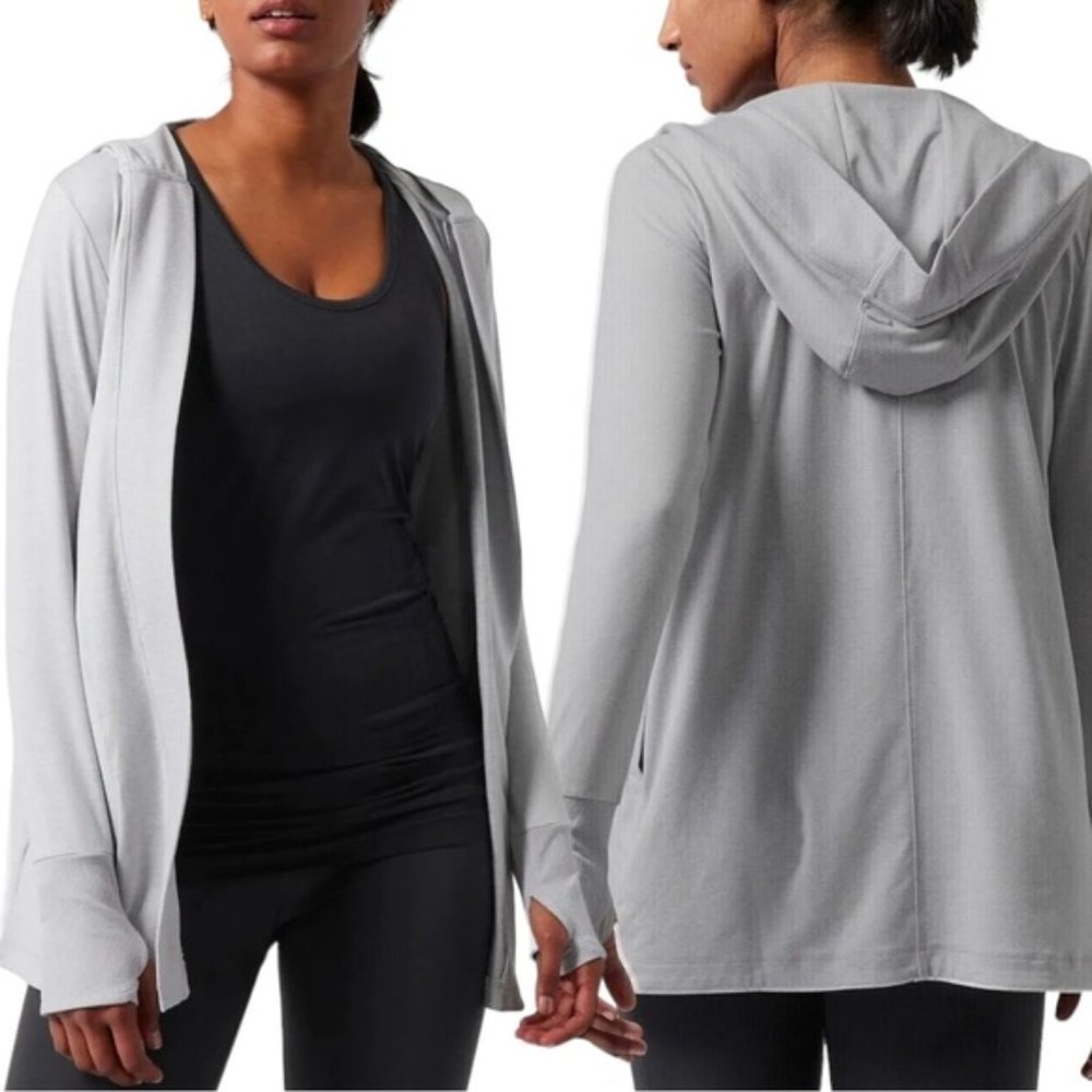 Athleta Light Gray Hooded Open Cardigan